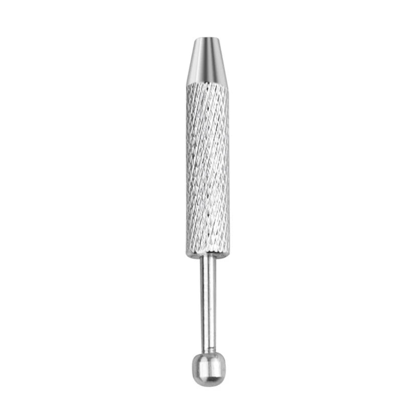 A silver precision diamond setting tool with a textured shaft and a spherical tip.