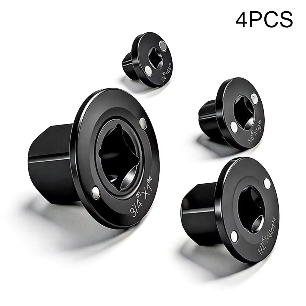 Four black precision impact socket adapters with various sizes and thread options.