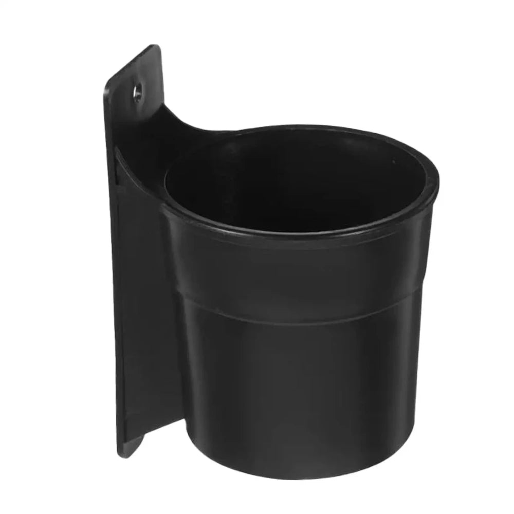 Black desk and chair cup holder rack designed to hold cups.