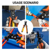 A set of pneumatic disconnect tools being used to connect and disconnect hoses on a blue surface.