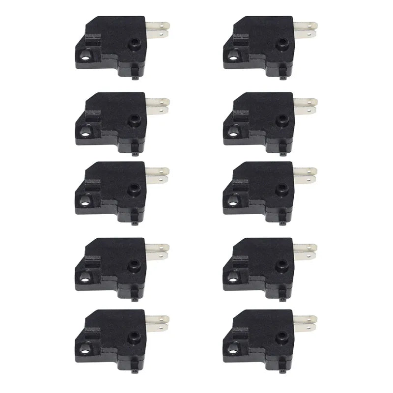 Eight black universal motorcycle and scooter brake light switches shown in a row.