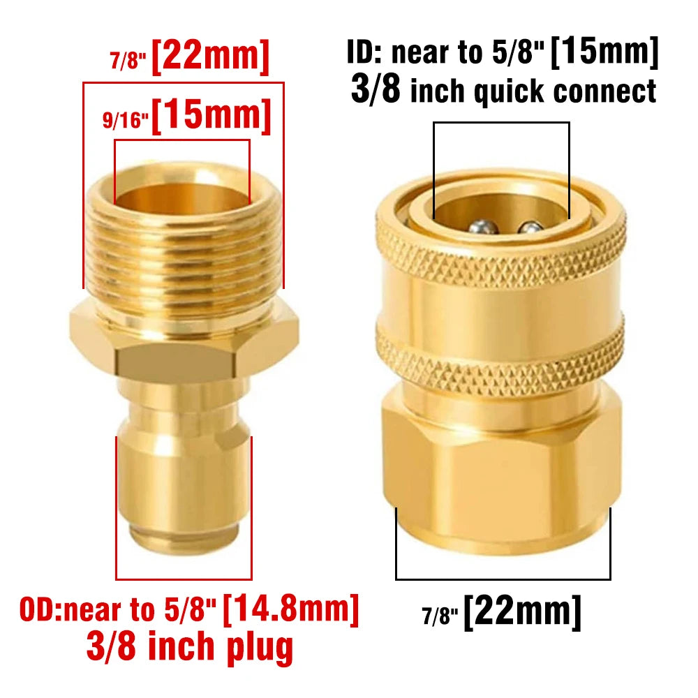 Set Messing-Schnellverbindungsadapter und Stecker für Hochdruckreinigeranschlüsse in verschiedenen Größen.
