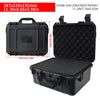 Boîte à outils portable noire avec insert de protection, montrée sous divers angles et dimensions.