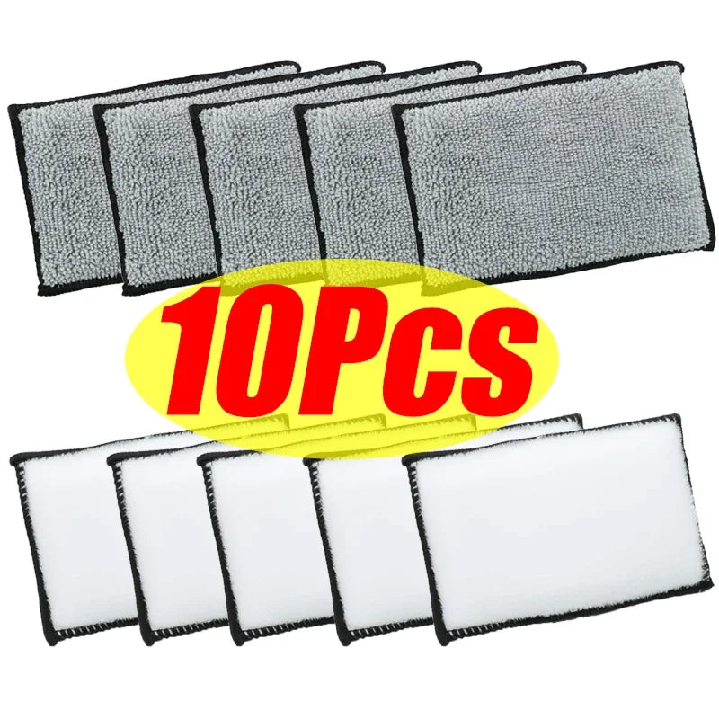 A set of ten gray and white microfiber detailing sponges for cleaning.