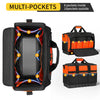 Black multi-pocket tool organizer bag with 8 pockets inside and 10 pockets outside