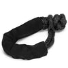 Black heavy duty synthetic recovery shackle set with a thick braided rope
