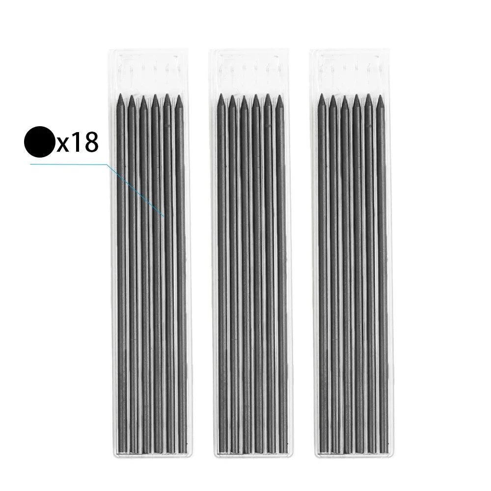 A set of 18 precision carpenter pencils with refills displayed in clear plastic packaging.