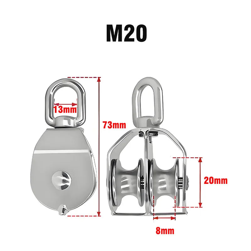 Bloc de poulie de levage en acier inoxydable robuste M20 avec des dimensions de 13mm et 20mm