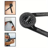 Images showing the use and features of a precision aluminum angle finder for woodworking.