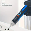 A hand holds a non-contact AC voltage measurement pen near an electrical outlet.