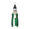 A close-up view of an 8-in-1 multifunctional voltage tester and wire stripper tool with green and black handles.