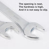 A silver universal ratchet torque wrench is shown with text describing its neat opening, high hardness, and grip.