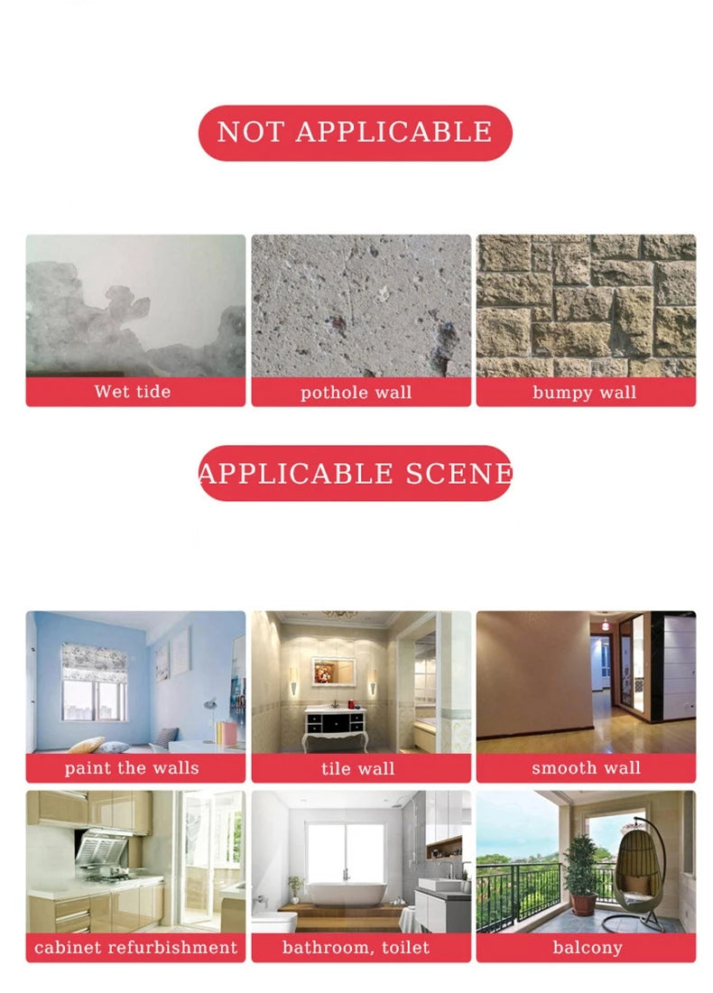 Wall stickers for various surfaces including wet tide, pothole wall, bumpy wall, paint the walls, tile wall, smooth wall, cab