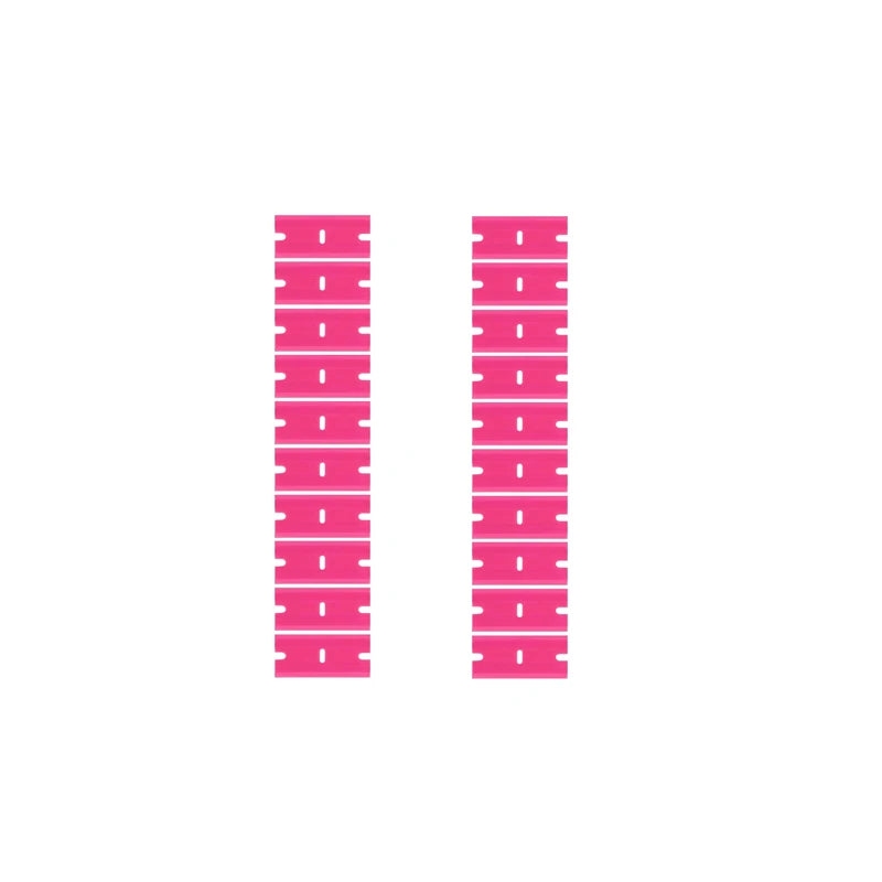 Two vertical pink razor blade scrapers for glass and coatings