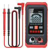 A red digital multimeter with a black probe and cable is shown for electrical measurement.
