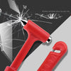 A red heavy-duty car glass breaker tool is shown breaking a window, illustrating broken window security worries.