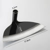 A professional stainless steel garden hoe with a black handle and a wide, curved blade.