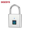A silver smart fingerprint padlock with a keyhole and a fingerprint scanner.