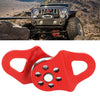 Red heavy duty winch snatch block with mounting holes and a handle