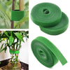 Green natural nylon garden twine plant ties shown as a roll and a stretched tie on a plant.