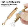A hand holds a gold-colored high elasticity spring tool with prongs, demonstrating its smooth pressing capability.