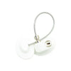 White baby safety cabinet and drawer locks with a silver wire loop.