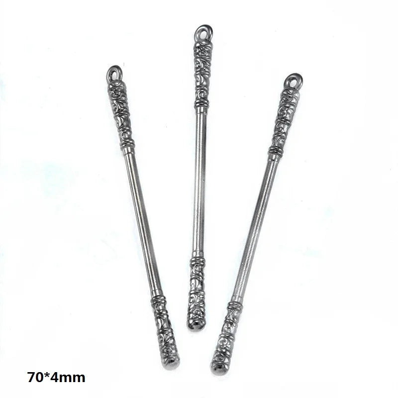 A set of four silver-toned alloy charms or findings for DIY jewelry making, measuring 70x4mm.