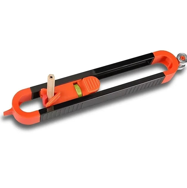 An orange and black adjustable locking profile scribing ruler for precision measurement.