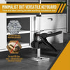 A black precision furniture lifter and arm tile adjuster tool is shown next to a hexagonal tile sample in a cabinet setting.