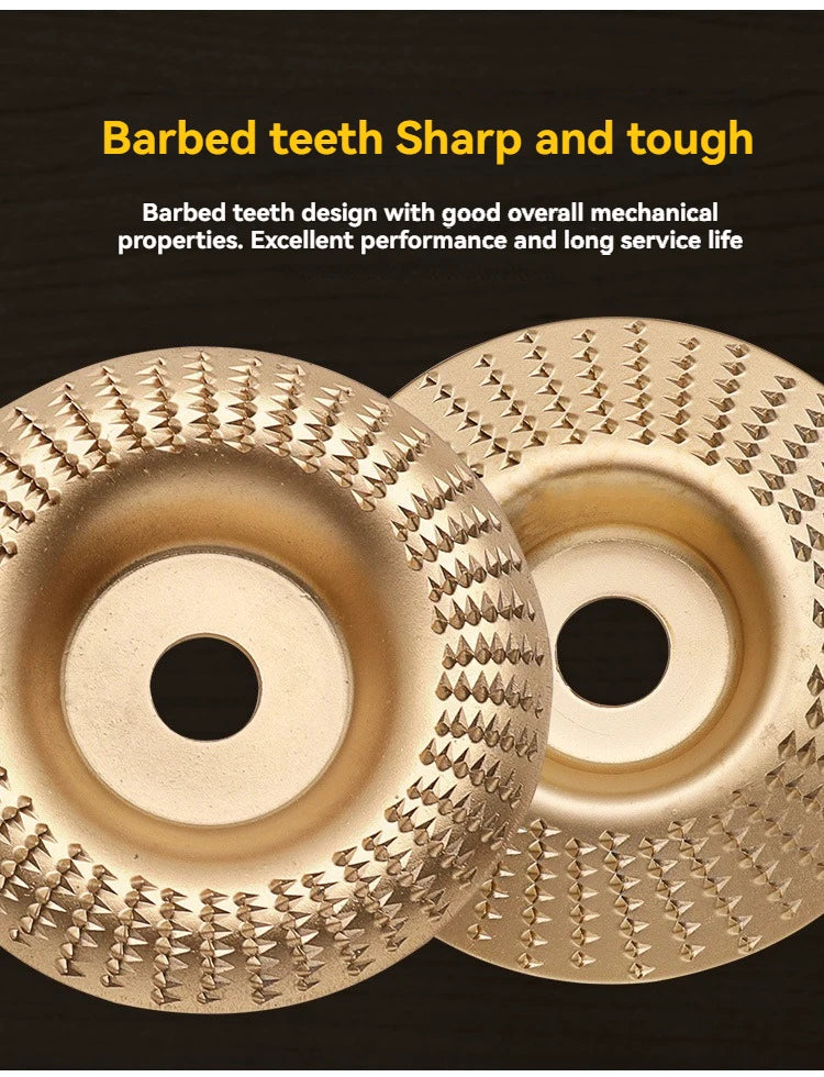 Two brass barbed teeth sanding discs shown against a dark background.