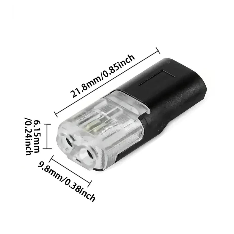A black non-soldering LED connector with dimensions 21.8mm long and 6.15mm wide.