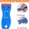 Blue multi-tool scraper with orange accents designed for an ergonomic and effortless grip.