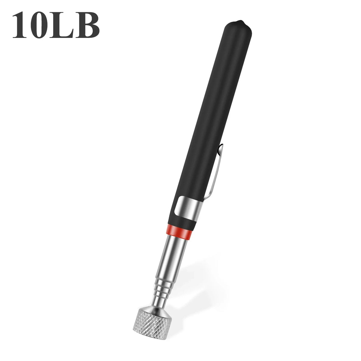 A black telescopic magnetic pickup tool with a silver tip and red accent.