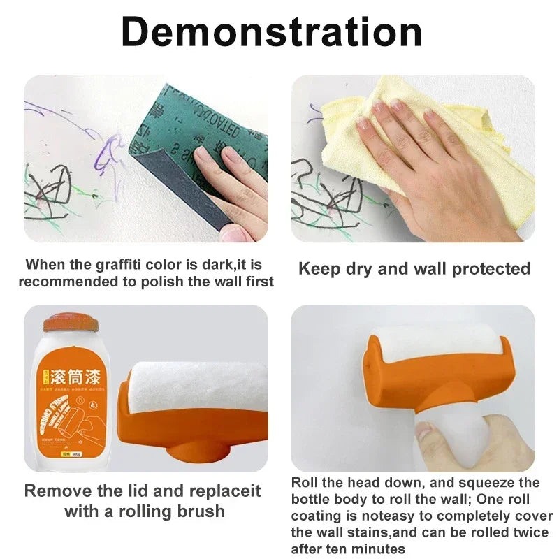 Demostración de cómo usar un kit de pintura para reparar paredes casero con un rodillo para pulir y proteger la pared.