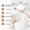 A hand is installing a modern ceiling fan with an E27 bulb holder in a bright room.