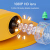 A yellow handheld microscope with 1080P HD lens and multiple illuminated lenses is shown next to a clear lens component.