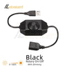 Black USB to DC LED controller cable with a rotary on/off switch and dimming feature