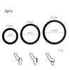 Three silicone rings of varying sizes and a diagram showing the shape of an erection enhancer ring.