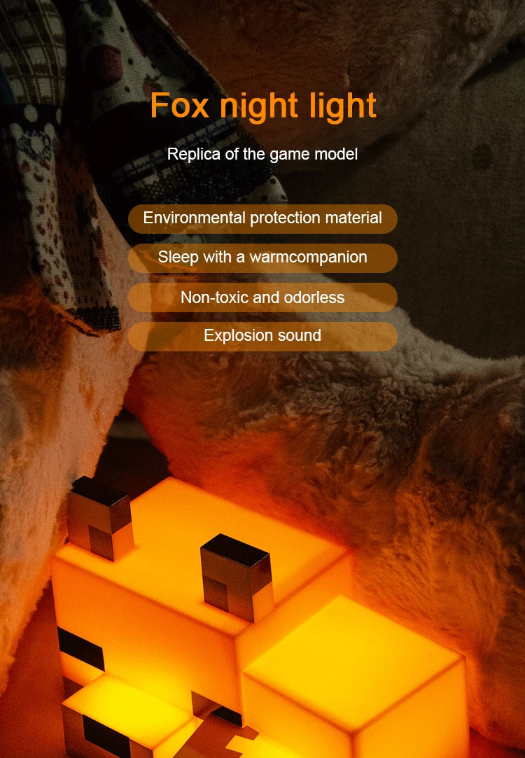 A fox night light replica of a game model emitting warm orange light.