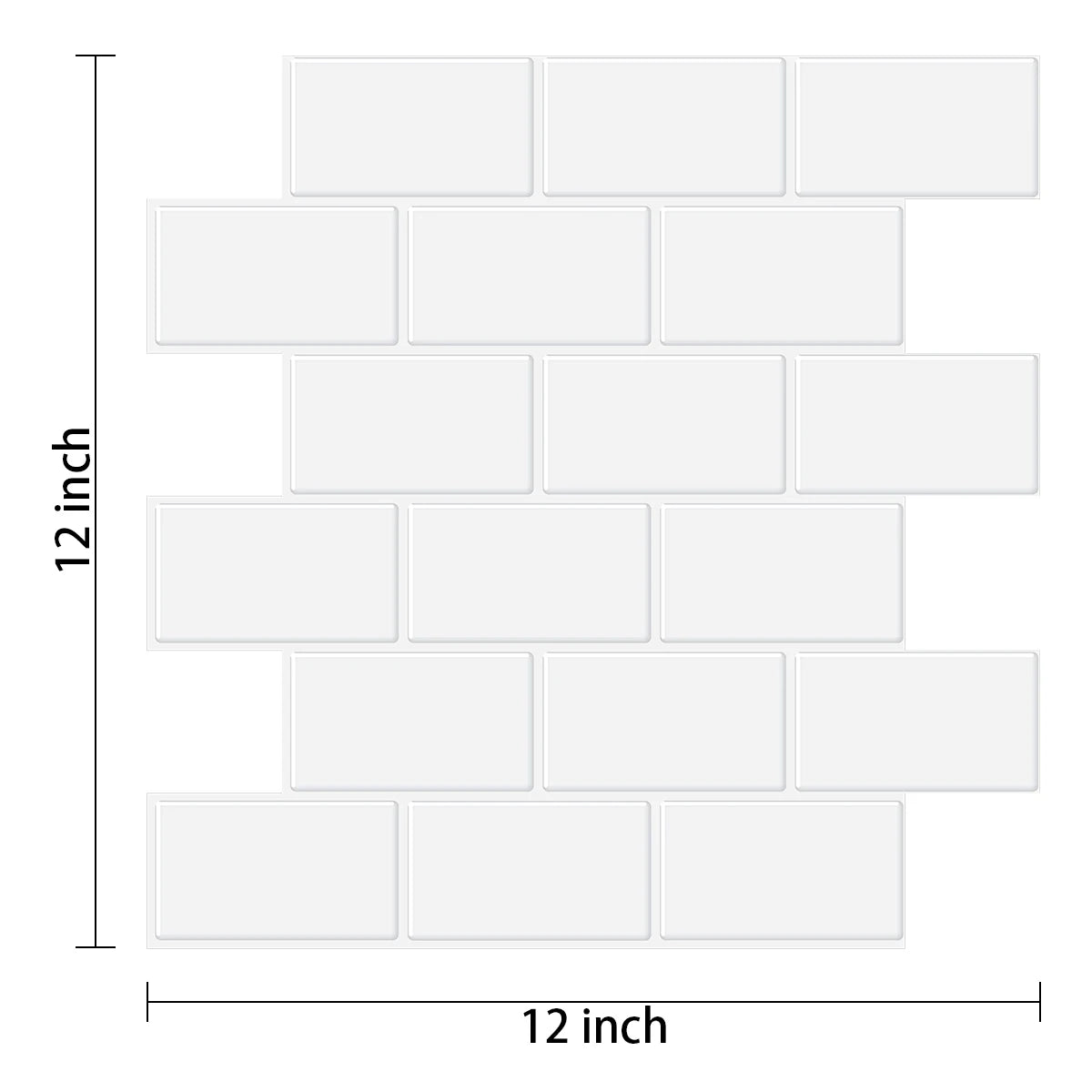 A rectangular grid of white self-adhesive subway wall tiles.