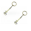 A brass metal jewelry measuring ruler and caliper keychain with a chain and jump ring.