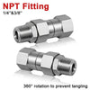 Silver NPT fitting for 1/4" and 3/8" connections designed to prevent tangling.