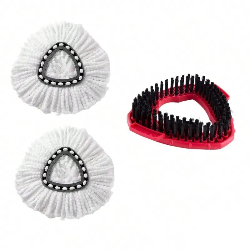 A replacement mop set with white bristles and a black triangular head and a red brush attachment.