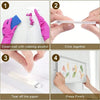 Step-by-step instructions showing how to use double-sided photo frame adhesive strips for mounting photos.