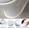 Close-up view of white self-adhesive caulking tape being applied to a curved surface for sealing.