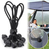 Black heavy duty elastic ball rope used for tying down tents and tarpaulins
