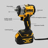 A DEWALT 18V XR cordless impact wrench with an ergonomic handle, control panel, and heat vent.
