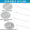 Various white nylon cable tie heads and body sections shown with close-ups demonstrating smooth edges and strong insertion.