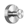 A round, polished stainless steel suction cup hook with a cylindrical mounting post.