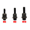 A set of three precision hand rivet nuts labeled M6, M8, and M10 with threaded shafts.